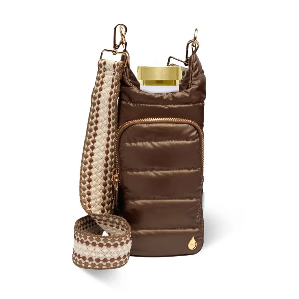 WanderFull Chocolate Brown Hydrobag with Woven Strap Bag Water Bottle Purse